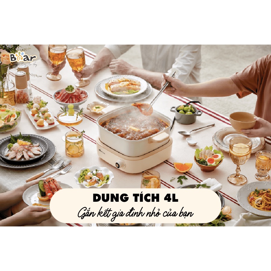 Nồi lẩu điện đa năng Bear DHG-C40M1 7 trong 1 chống dính cao cấp, nấu lẩu nướng thịt tiết kiệm điện