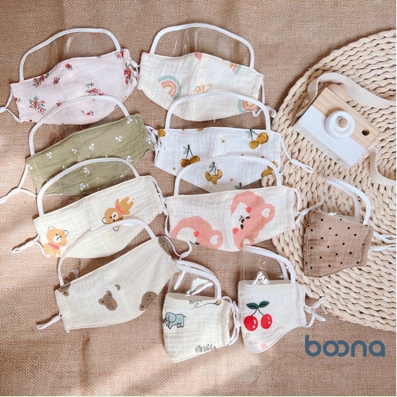 Khẩu trang muslin xô 6 lớp có kính chắn giọt bắn cho bé