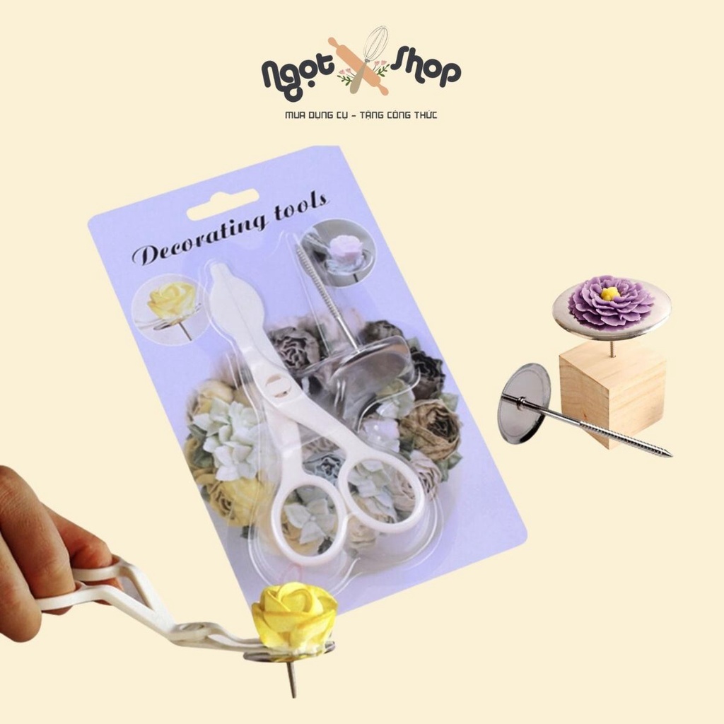 Kéo gắp hoa kèm dù inox bắt bông kem trang trí bánh