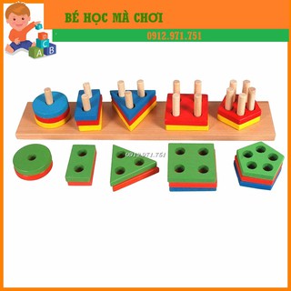 Thả hình khối luồn cọc bản đẹp - 5 cọc| Đồ chơi trẻ em an toàn