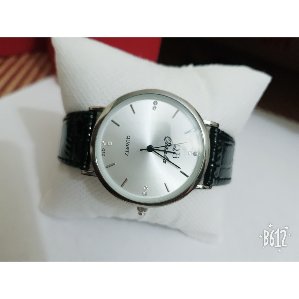 Đồng hồ nam nữ qianba mặt trắng dây da đen bóng siêu đẹp | BigBuy360 - bigbuy360.vn