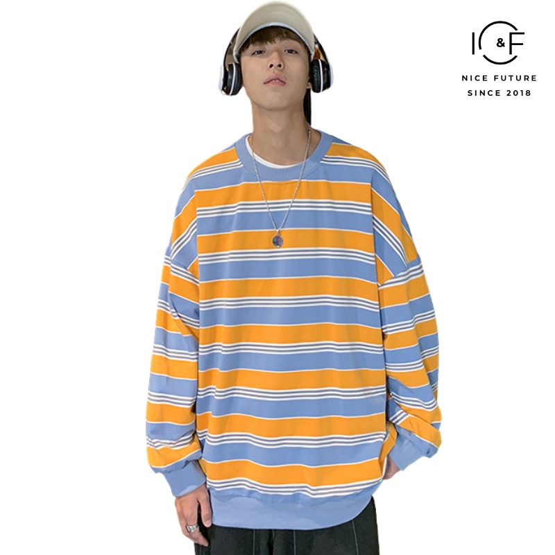 IFNICEFUTURE Hong Kong fashion couple striped long sleeve T-shirt hoodie