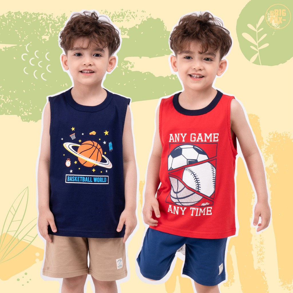 Áo ba lỗ bé trai BIGFOX - MISS MEOW chất cotton mền mịn họa tiết khủng long size trẻ em 3,4,5,6,7,8 tuổi