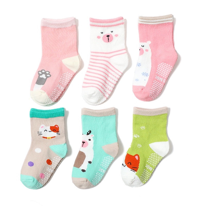 Tất chống trượt Kids Basic cho bé gái chất liệu cao cấp gồm 12 mẫu đáng yêu Xuân Cường Kids