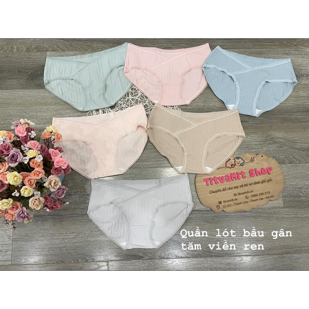 Quần lót bầu cạp chéo vân tăm viền ren