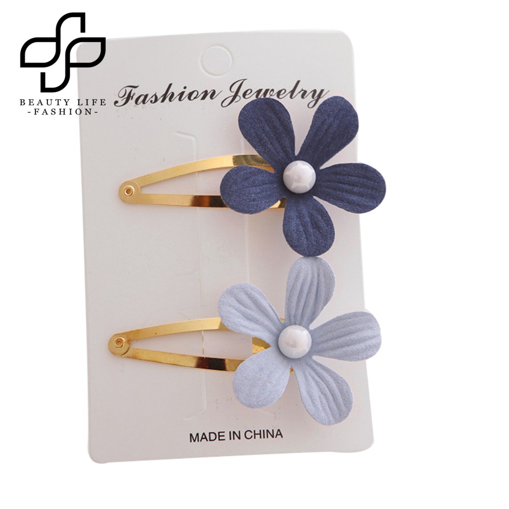 Set 2 Kẹp Tóc Hình Cánh Hoa Đính Hạt Giả Ngọc Trai