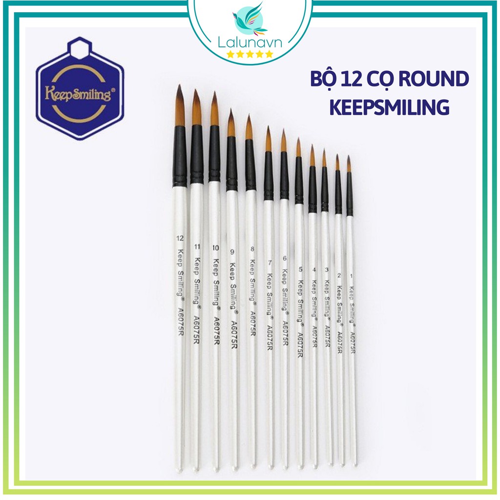 Bộ 12 cọ vẽ màu nước trắng ngọc trai dầu tròn Keep Smiling, waterbrush Lalunavn - B50