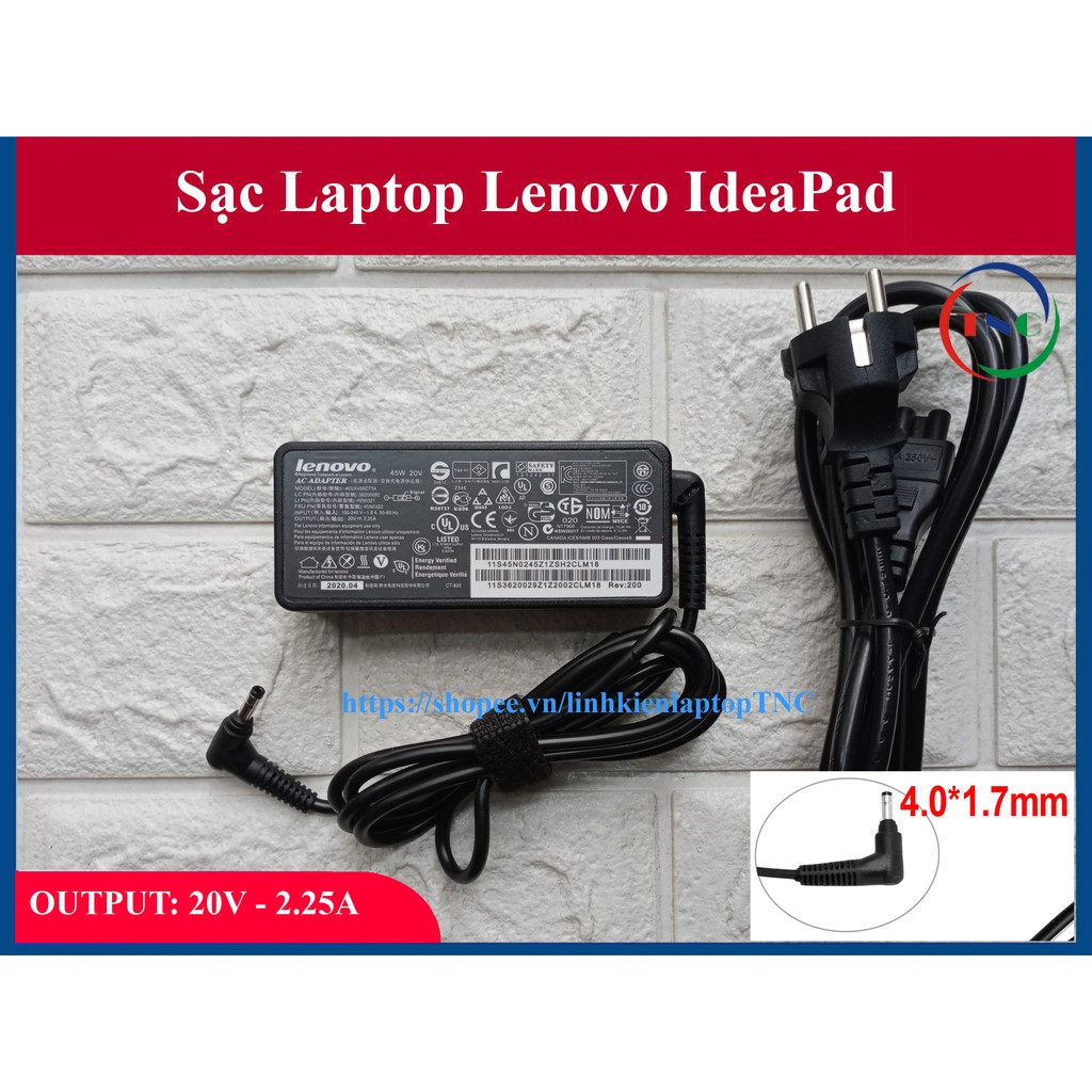 Sạc Laptop Lenovo 20V- 2.25A chân nhỏ Idepad 100-15IBY 100-15IBD 100-14IBY (Adapter Lenovo Idepad 100-14 100-15)