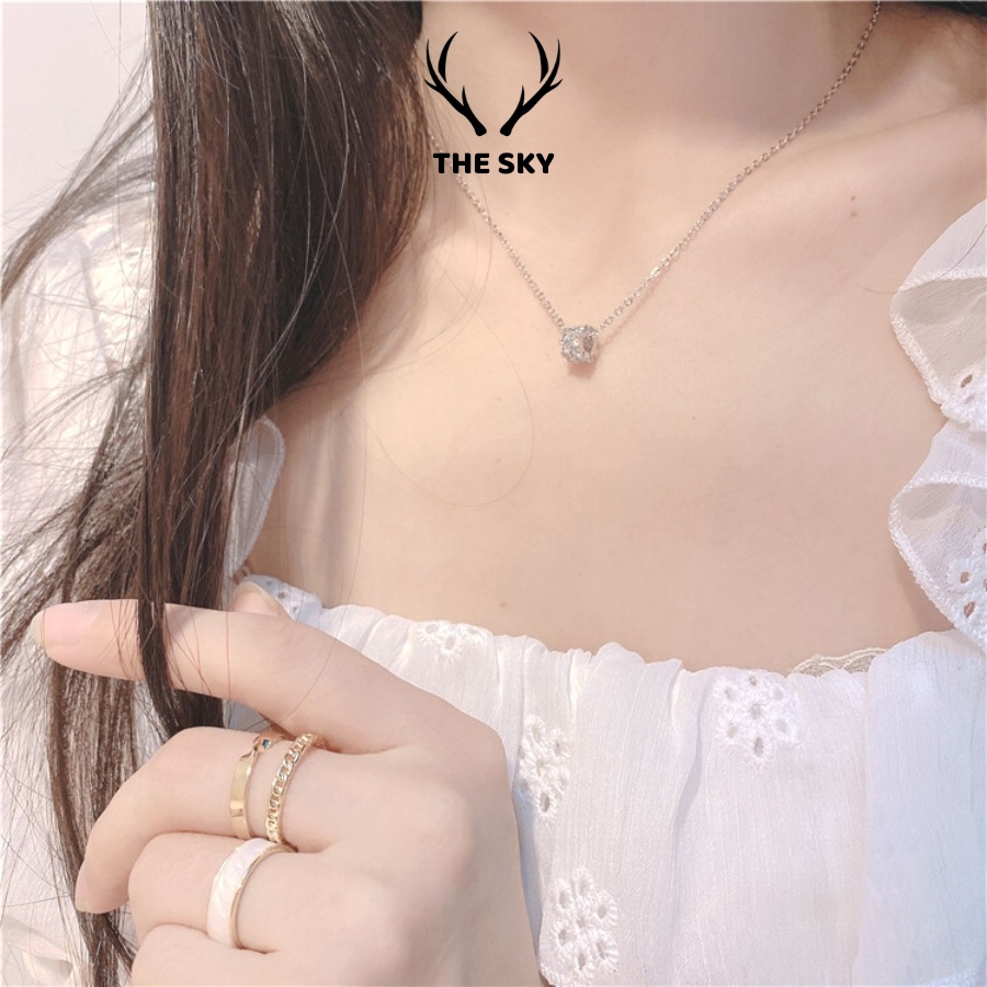 Dây Chuyền Bạc THE SKY Sợi Mảnh Kèm Mặt Bánh Xe đính đá sang trọng hot Trend DC1020