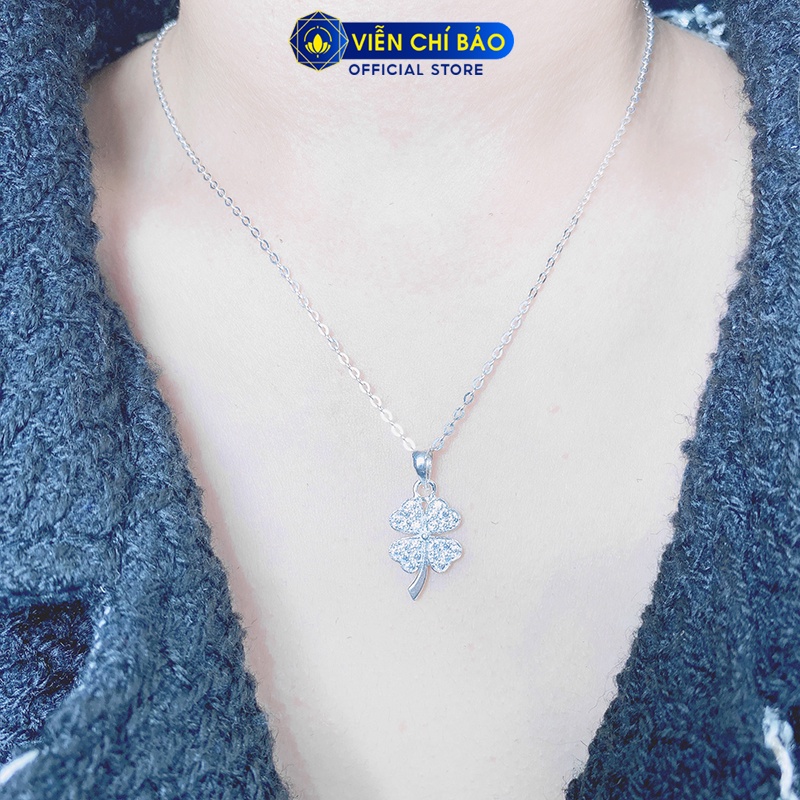 Dây chuyền bạc nữ cỏ 4 lá có đuôi chất liệu bạc 925 thời trang phụ kiện trang sức nữ Viễn Chí Bảo D400783
