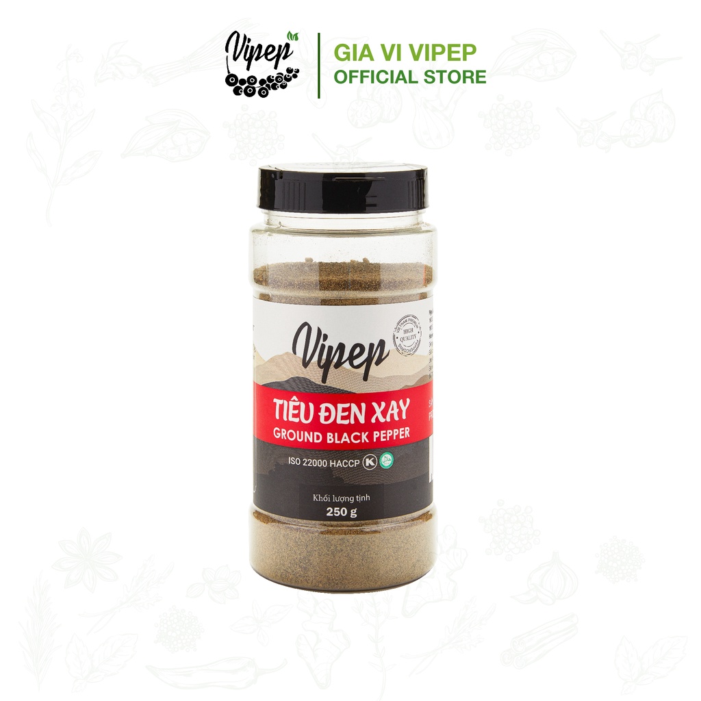 Tiêu đen xay nhuyễn Vipep 250g từ 100% hạt tiêu nguyên chất, gia vị chuyên dùng ướp thực phẩm, nêm món xào, kho, canh