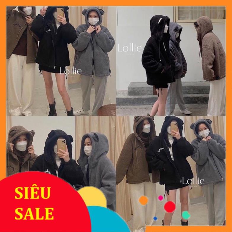 Áo khoác mùa đông,Áo khoác lông tai gấ.u thêu chữ đủ màu from thụng Unisex, chất lông siêu dày