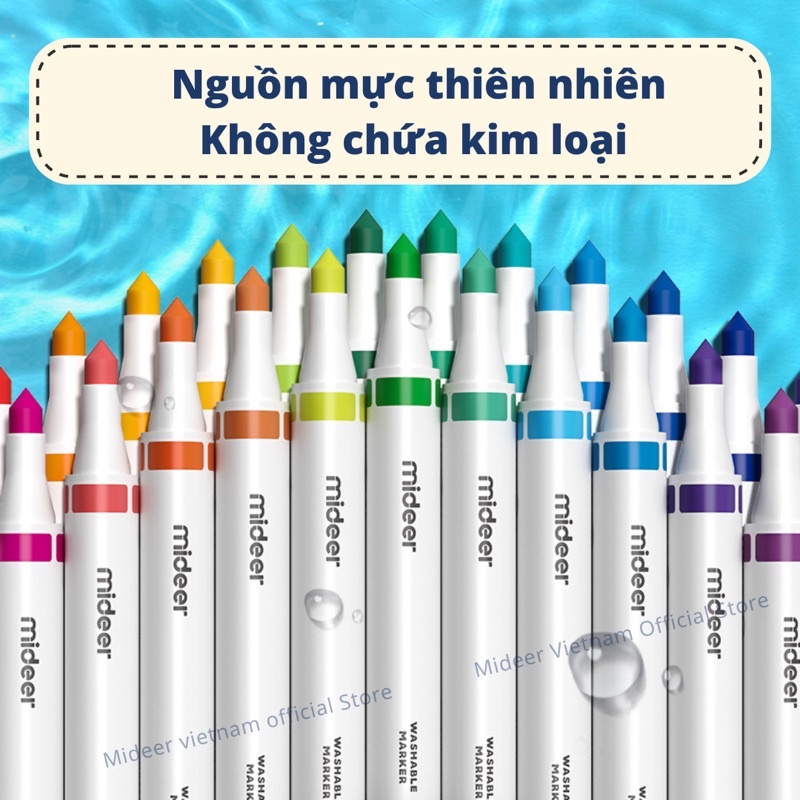 Hộp Bút Dạ Màu Nước An Toàn cho bé Washable Marker Mideer, bộ bút highlight