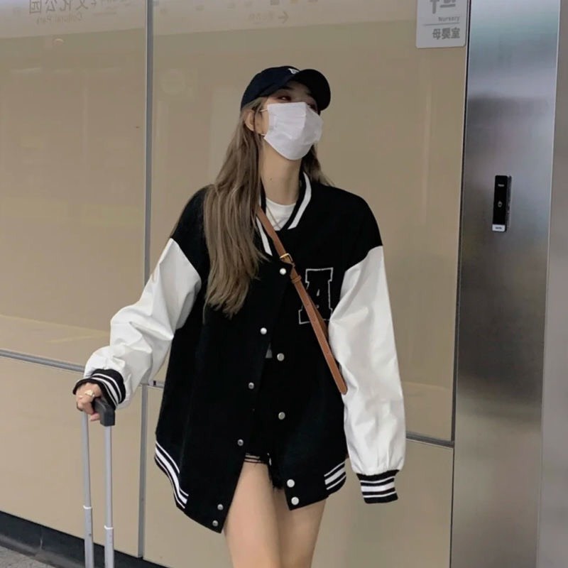 SẴN Áo khoác gió dài tay dáng rộng oversize hình chữ cá tính năng động/ áo bomber 2 lớp dày dặn thu đông học sinh A00126