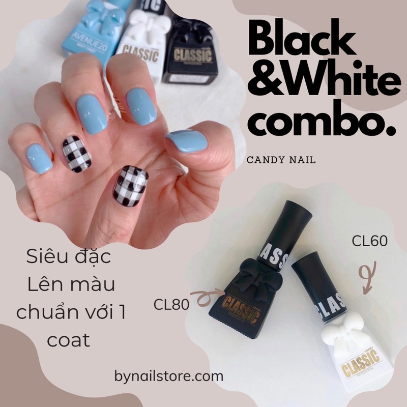 [Candy nail] Bộ sơn gel trắng đen cao cấp Hàn Quốc (2pcs)