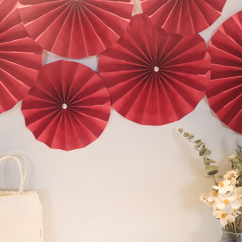 Bộ Quạt Xếp Vòng Hoa Tình Yêu Màu Đỏ Treo Tường Trang Trí Tiệc Cưới Ngày Valentine
