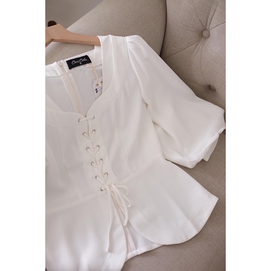 Ceci Cela - Áo Kiểu Nữ Dây Đan Tay Phồng Cổ Điển Inner