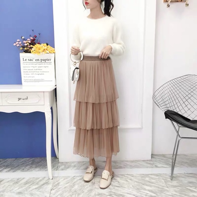 Chân váy lưới xòe 3 tầng xếp ly (ORDER)- Có ảnh thật | BigBuy360 - bigbuy360.vn