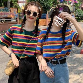 Áo thun ngắn tay cổ tròn sọc cầu vồng