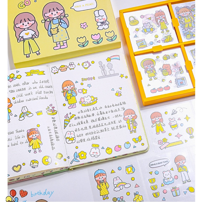 Bộ 100 Miếng Dán PET Chống Thấm Nước Họa Tiết Dễ Thương Trang Trí Kế Hoạch