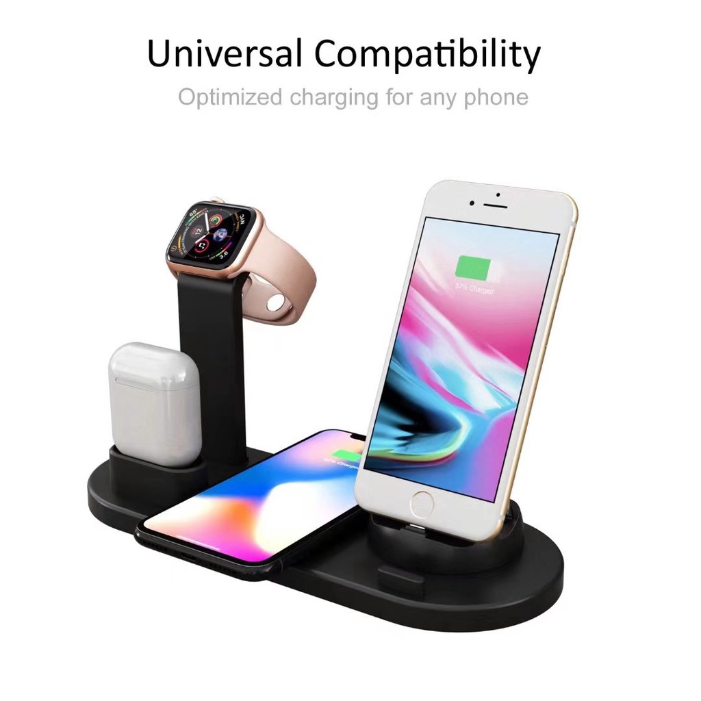 Đế sạc không dây 3 trong 1 đa năng có cổng Lightning / Micro USB / Type-C cho iPHONE iWATCH Airpods HUAWEI XIAOMI OPPO