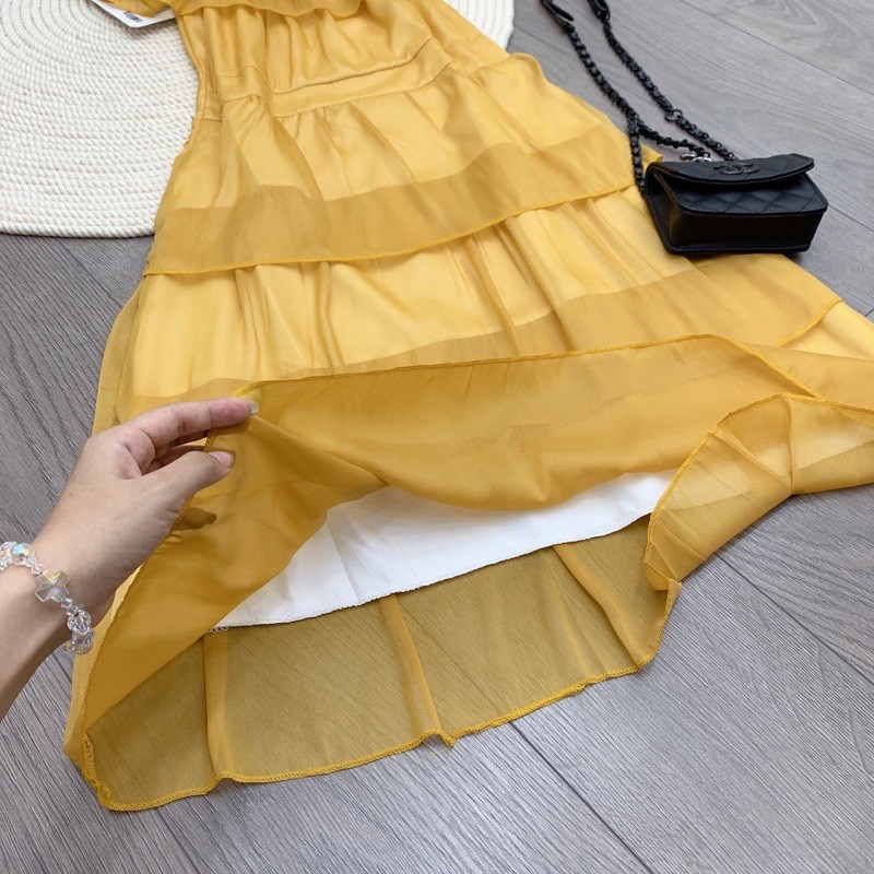 Váy vàng trễ vai tầng siêu sang chảnh | BigBuy360 - bigbuy360.vn