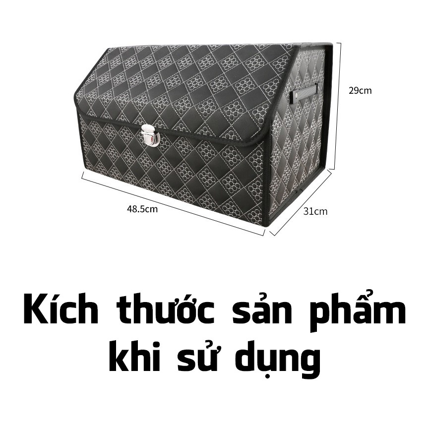 Hộp đựng đồ gấp gọn tiện ích bằng da có nắp đậy để cốp xe cao cấp – sang trọng