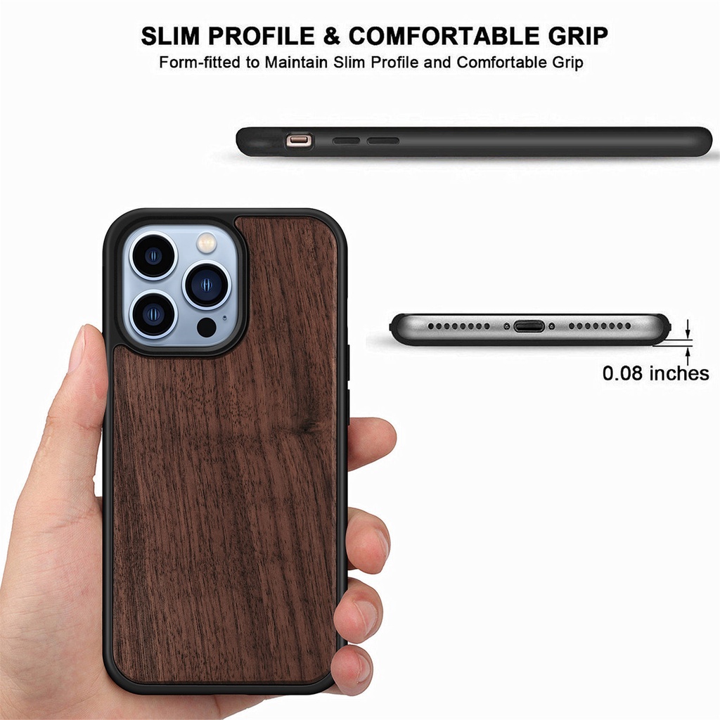 Ốp Điện Thoại Gỗ Tự Nhiên Khung TPU Cho iPhone 14 13 12 11 Pro Max 12 13 Mini