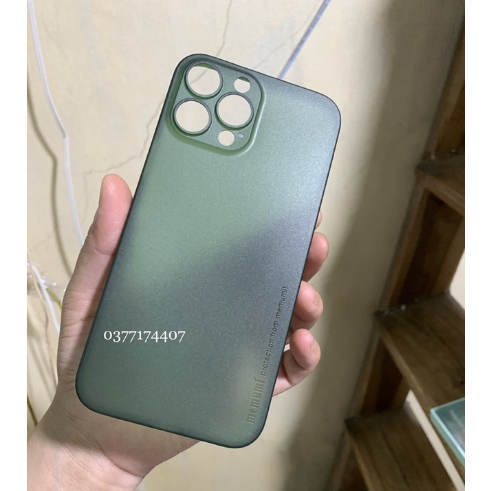 Ốp lưng Memumi lụa màu Xanh rêu Green cho iPhone 13 Pro, 13 Pro Max xanh dương chuẩn màu máy siêu mỏng
