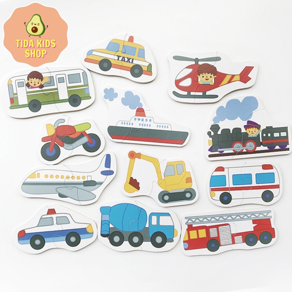 Đồ Chơi Xếp Hình Gỗ Shape Puzzle, Ghép Hình 2 Mảnh Nhiều Chủ Đề, Hộp Thiếc Giá Tốt ❤️ Freeship ❤️ TiDa Kids Shop