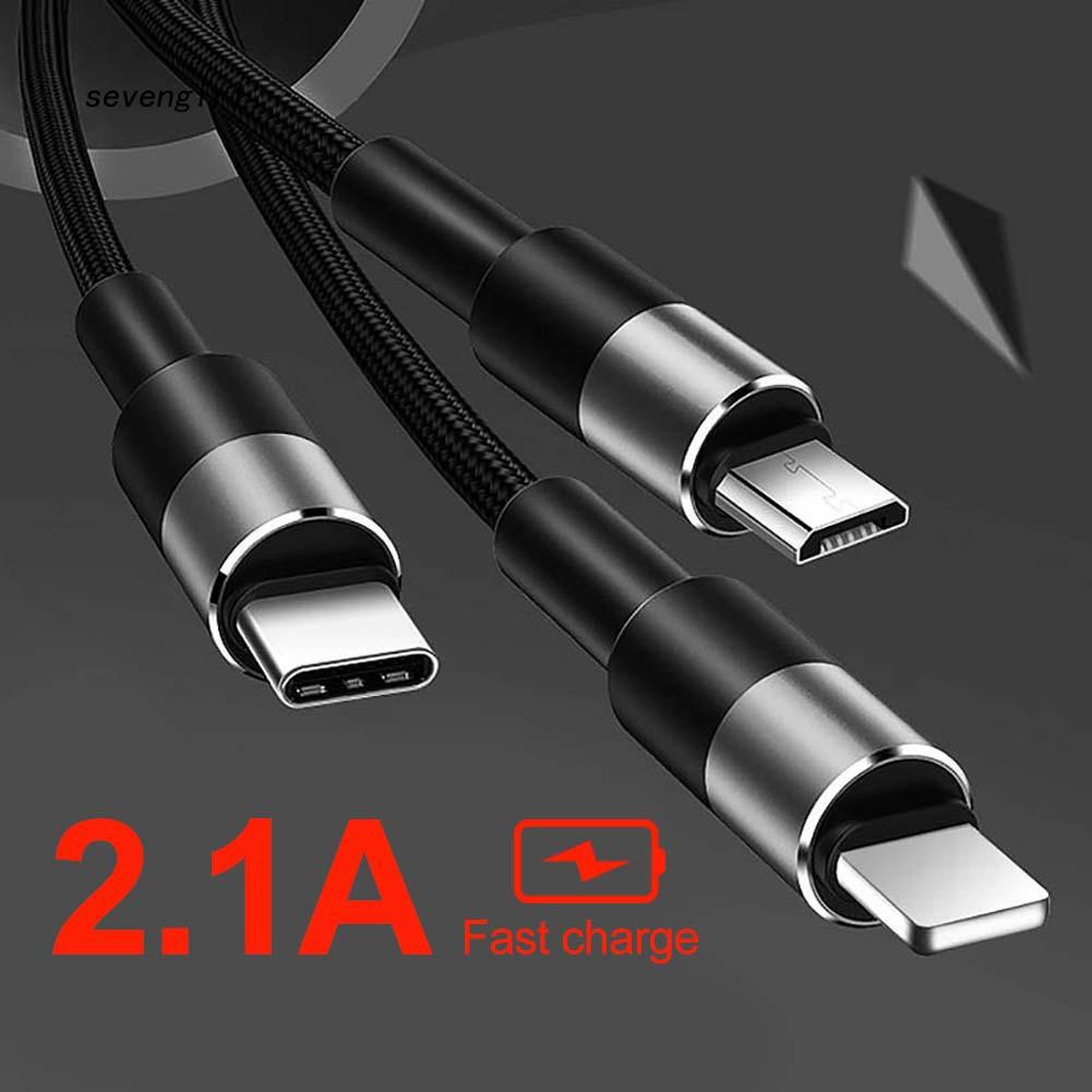 Dây cáp sạc 1.2m 3 trong 1 Type-C Micro USB cho Apple iPhone
