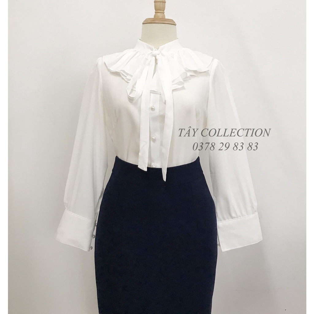 Áo sơ mi cổ phối bèo cột nơ TÂY COLLECTION thanh lịch, trẻ trung, hottrend 2022