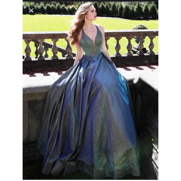Đầm dạ hội 2 dây nhũ sequin metallic ELSA blue VNXK đầm tiệc cưới cô dâu công chúa tùng phồng xoè xuất khẩu dư xịn