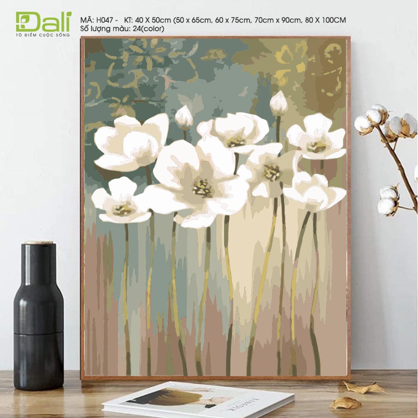 Tranh treo tường tự tô màu số hóa DALI Tranh Bộ 3 Hoa  TB004
