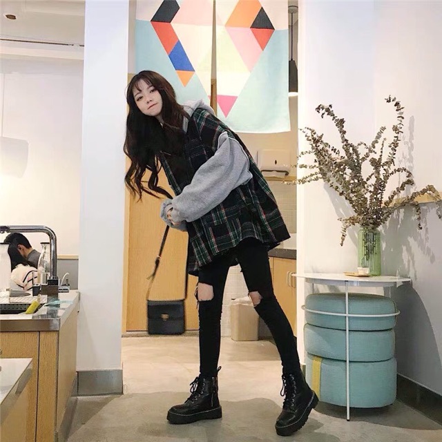 Áo khoác nỉ caro ulzzang