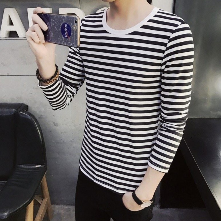 Áo Thun Nam Dài Tay Kẻ Đen Trắng Cá Tính 1918 | BigBuy360 - bigbuy360.vn