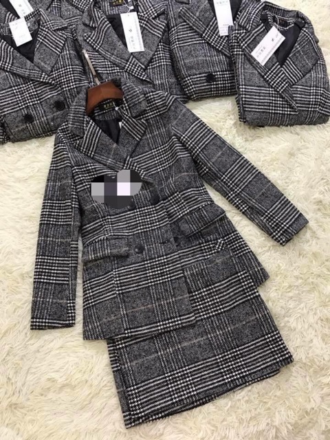 sét áo vest và chân váy dạ kẻ | BigBuy360 - bigbuy360.vn
