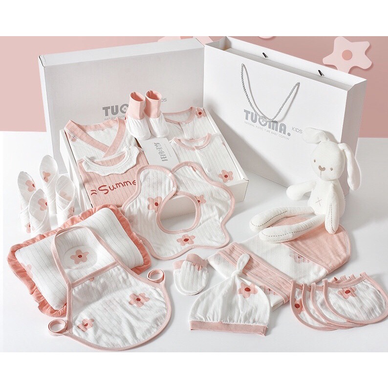 [TP.HCM]Hộp hoặc giỏ quà gồm set đồ sơ sinh (7 - 24 chi tiết) dành làm quà tặng cho bé.