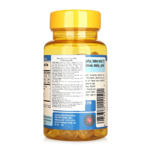 Viên dầu gan cá tuyết giúp bổ não, tăng cường thị lực Puritan's Pride Cod Liver Oil 100 viên | BigBuy360 - bigbuy360.vn