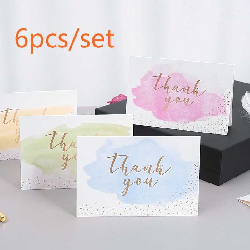 6pcs/set Watercolor Dot Thank You Greeting Card Postcard festival Party supplies Stationery