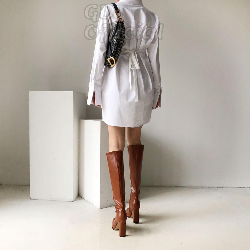 D9|Đầm váy sơ mi cổ vest polo tây âu công sở khoác nữ thắt buộc eo ngắn dài tay dáng rộng thụng suông GD Official