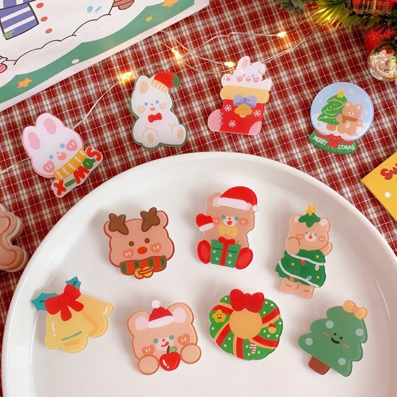 Trâm cài áo bằng acrylic hình người tuyết/tuần lộc/người tuyết phong cách Hàn Quốc mừng năm mới