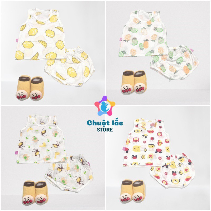 Bộ quần áo ba lỗ quần chip thun cotton co giãn mềm mại cho bé trai và bé gái từ 4kg đến 14kg (1 bộ giao mẫu ngẫu nhiên)