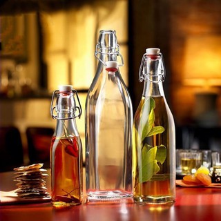 ĐẸP.Chai thuỷ tinh vuông nắp gài quai kim loại 250ml/500ml/1000ml