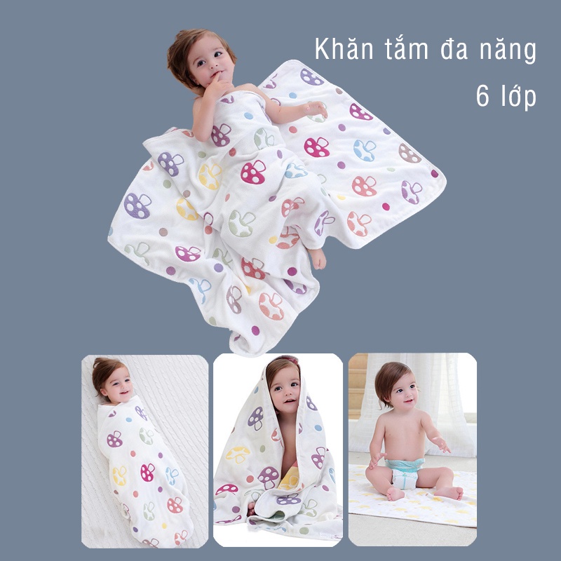 Khăn tắm cho bé 6 lớp cotton tre Pukid 90x100cm