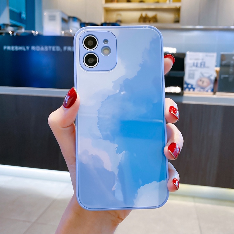 【Có Logo】Ốp điện thoại kính cường lực hình vuông cho iPhone 13 Pro Max 11Pro Xs Max XR X 12Pro 7 8 Plus