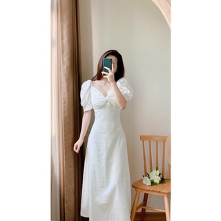 váy maxi trắng xoắn ngực