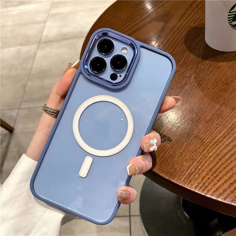 Ốp Điện Thoại Cứng Viền Silicon Có Khuyên Nam Châm Bảo Vệ Camera Chống Sốc Sang Trọng Cho iPhone 13 Pro 14 PLUS 12 Pro max