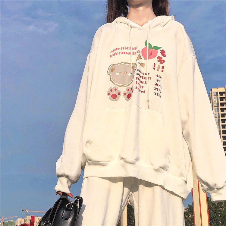 Áo Hoodie Dáng Rộng Đính Tai Thỏ Dễ Thương Cho Nữ