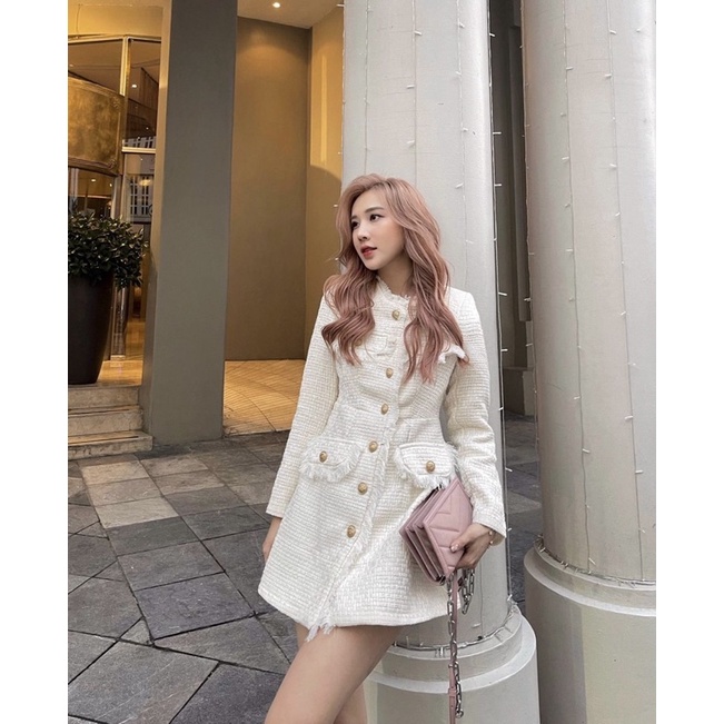 Váy dạ tweed cúc dọc